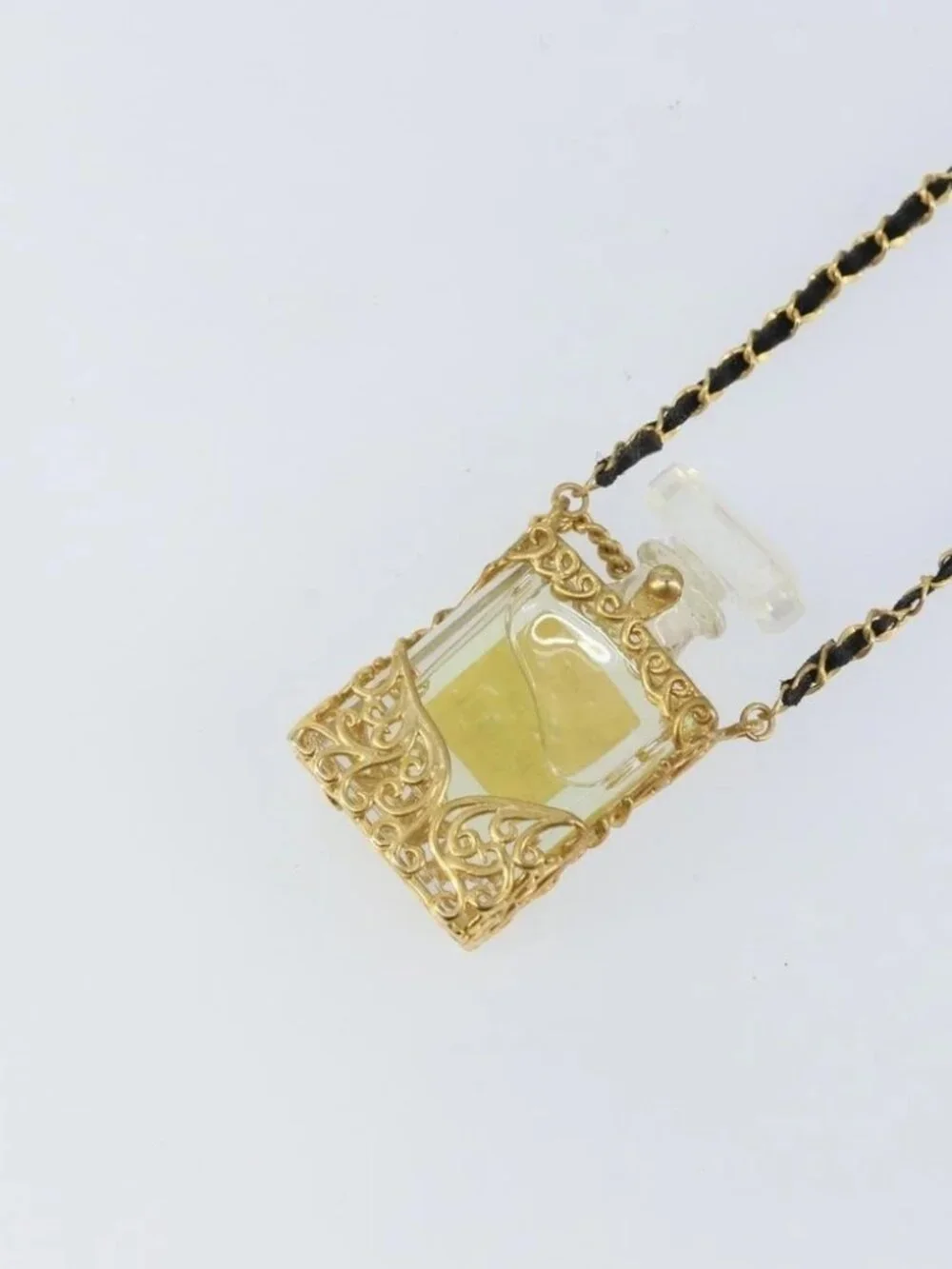 CHANEL Perfume Necklace metal Gold CC Auth mr1750